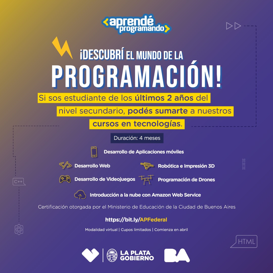 La Plata y CABA promueven cursos de programación para estudiantes avanzados de nivel secundario