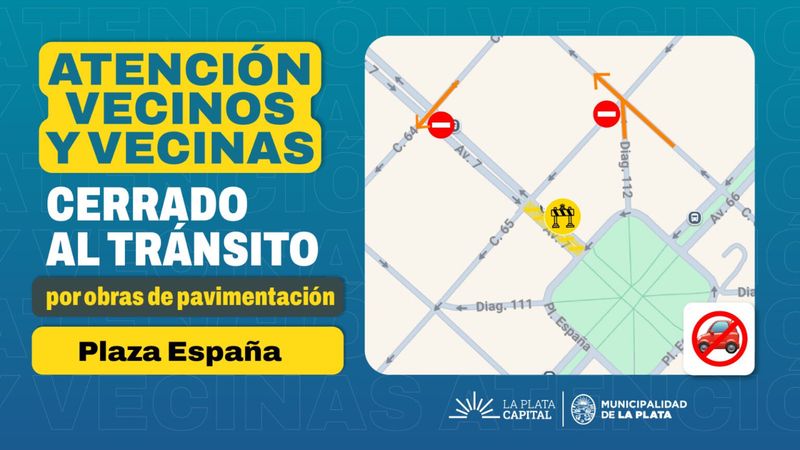 La Plata: dónde están los cortes y desvíos de tránsito por las obras en Plaza España